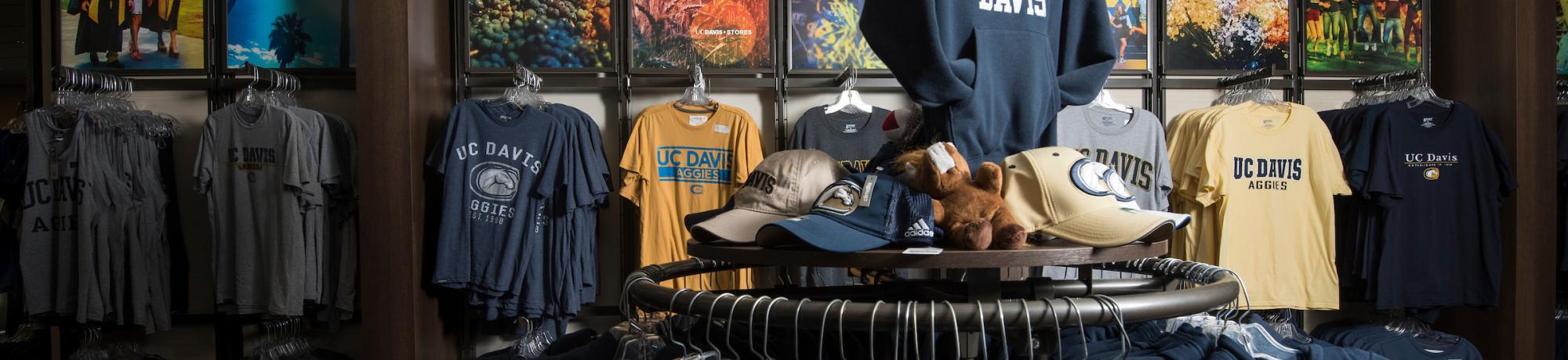 display of ucd branded clothing items