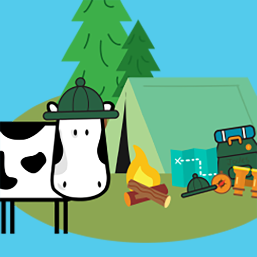 decorative image of cow camping